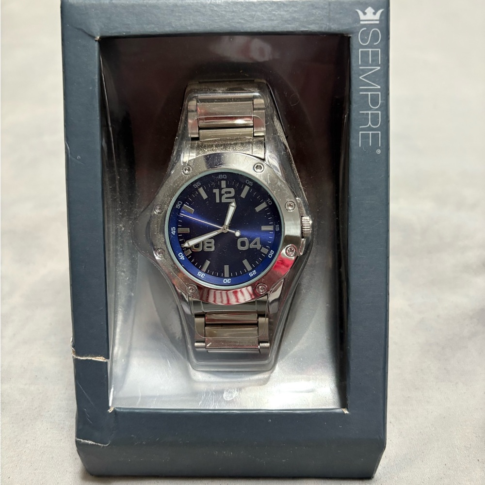 Sempre Piu Silver and Blue Men's Watch - Picture 2 of 4